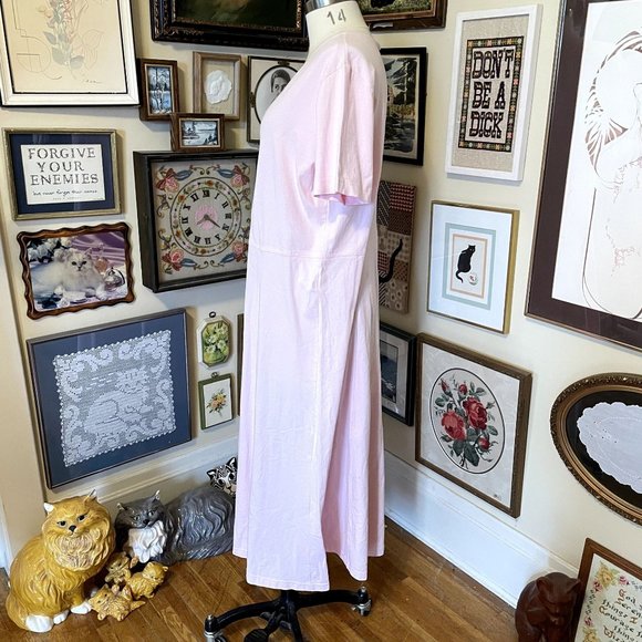 90s Vintage Coldwater Creek Pastel Pink 100% Cotton Short Sleeve Maxi Dress 2X - Picture 4 of 7